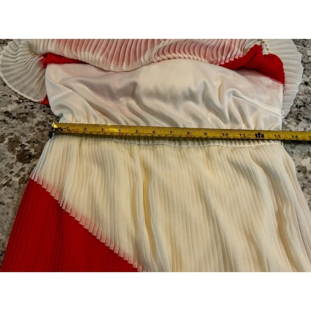 Aryn K Red Ivory Pleated Colorblock Midi Dress Sleeveless Tiered AD-7646-A M‎